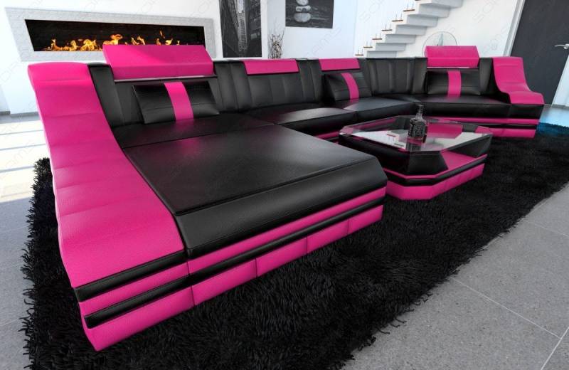 Sofa Dreams Ecksofa Ledersofa Turino Mini C Form, Designersofa, Sofa mit LED Licht und USB Anschluss von Sofa Dreams