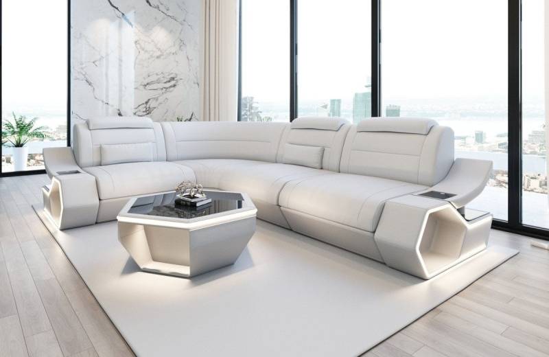 Sofa Dreams Ecksofa Pescara L Form Leder, 4-Sitzer, Büffelleder Premium, Weiß, USB, LED, Ecke links von Sofa Dreams