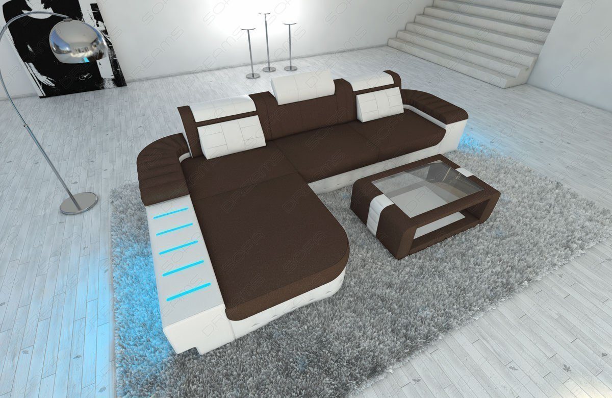 Sofa Dreams Ecksofa Polster Sofa Stoff Bellagio L Form Stoffsofa Couch, mit LED, wahlweise mit Bettfunktion als Schlafsofa, Designersofa von Sofa Dreams