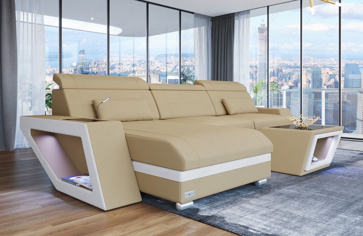 Sofa Dreams Ecksofa Polster Sofa Stoff Couch Catania L Form Stoffsofa, Mikrofaser, mit LED, ausziehbare Bettfunktion, mit USB-Anschluss, Ottomane von Sofa Dreams