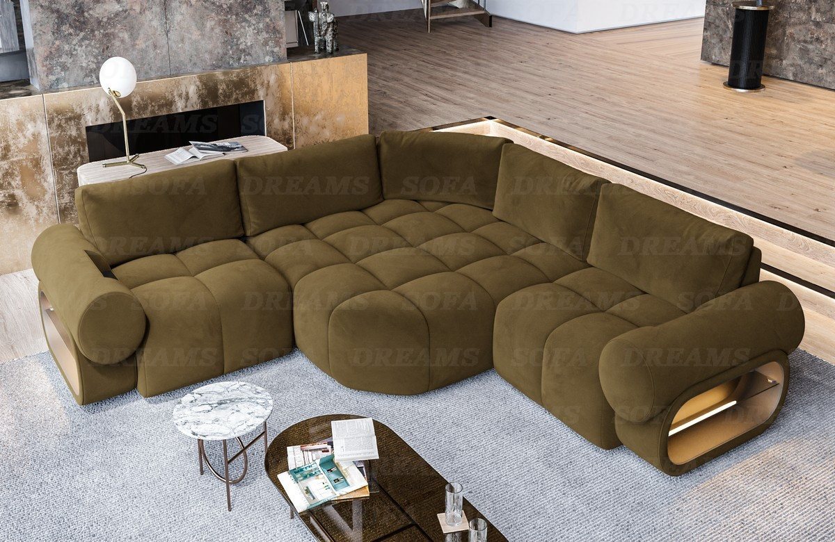 Sofa Dreams Ecksofa Polster Stoff Samtstoff Couch Caivano L Form kurz Stoffsofa, Loungesofa, Relaxecke von Sofa Dreams