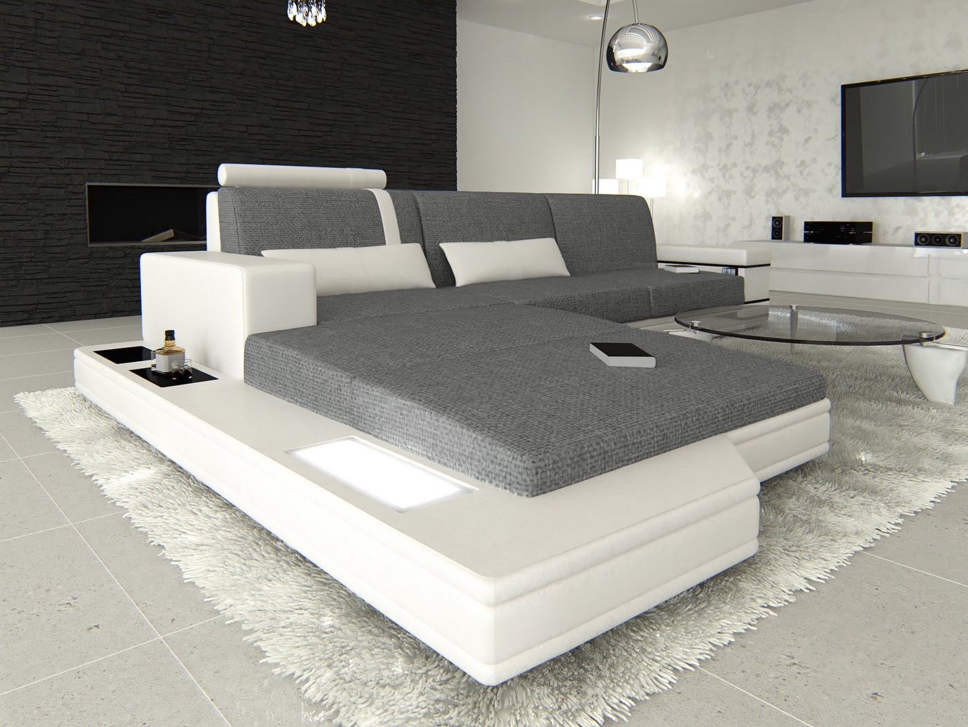 Sofa Dreams Ecksofa Polster Stoffsofa Messana L Form Sofa Stoff Couch, mit LED, wahlweise mit Bettfunktion als Schlafsofa, Designersofa Sofa Dreams Ecksofa Polster Stoffsofa Messana L Form Sofa Stoff Couch, mit LED, wahlweise mit Bettfunktion als Schlafsofa, Designersofa von Sofa Dreams