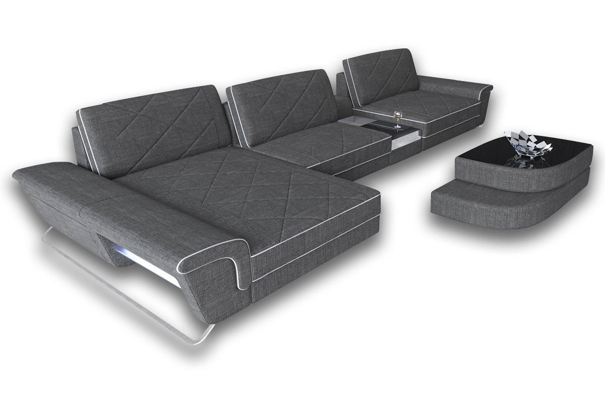 Sofa Dreams Ecksofa Polstersofa Stoff Couch Bari L Form Stoffsofa, Mikrofaser, mit LED, Stauraum, USB_Anschluss, Stauraum, Designersofa von Sofa Dreams