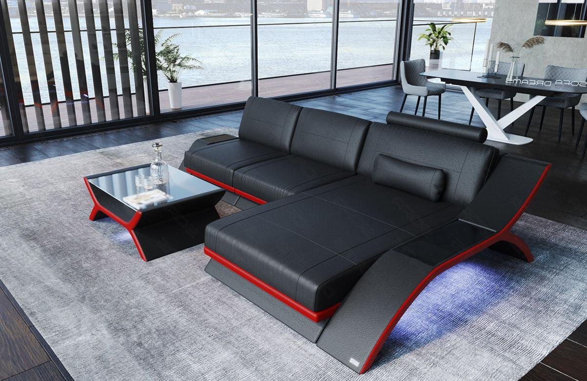 Sofa Dreams Ecksofa Sofa Leder Calabria L Form Ledersofa, Couch, mit LED Beleuchtung, USB Anschluss und Multifunktions-Console von Sofa Dreams