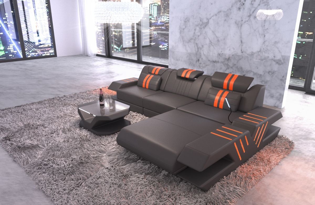 Sofa Dreams Ecksofa Sofa Leder Ledercouch Venedig L Form Ledersofa, Couch, mit LED, wahlweise mit Bettfunktion als Schlafsofa, Designersofa von Sofa Dreams