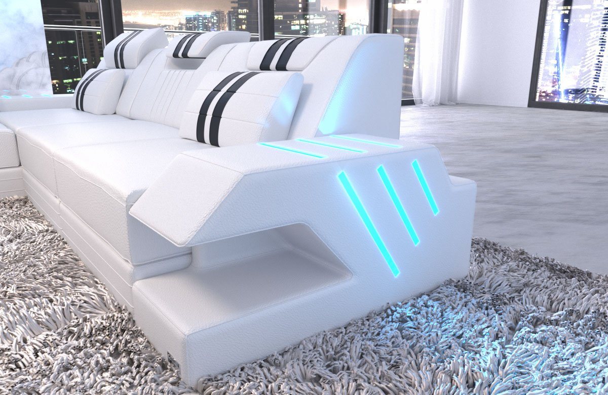 Sofa Dreams Ecksofa Sofa Leder Ledercouch Venedig L Form Ledersofa, Couch, mit LED, wahlweise mit Bettfunktion als Schlafsofa, Designersofa von Sofa Dreams