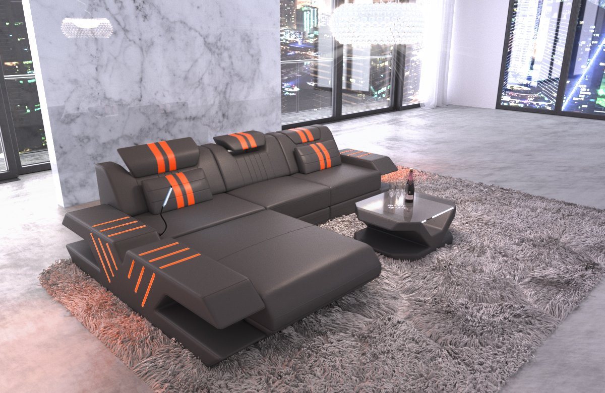 Sofa Dreams Ecksofa Sofa Leder Ledercouch Venedig L Form Ledersofa, Couch, mit LED, wahlweise mit Bettfunktion als Schlafsofa, Designersofa von Sofa Dreams