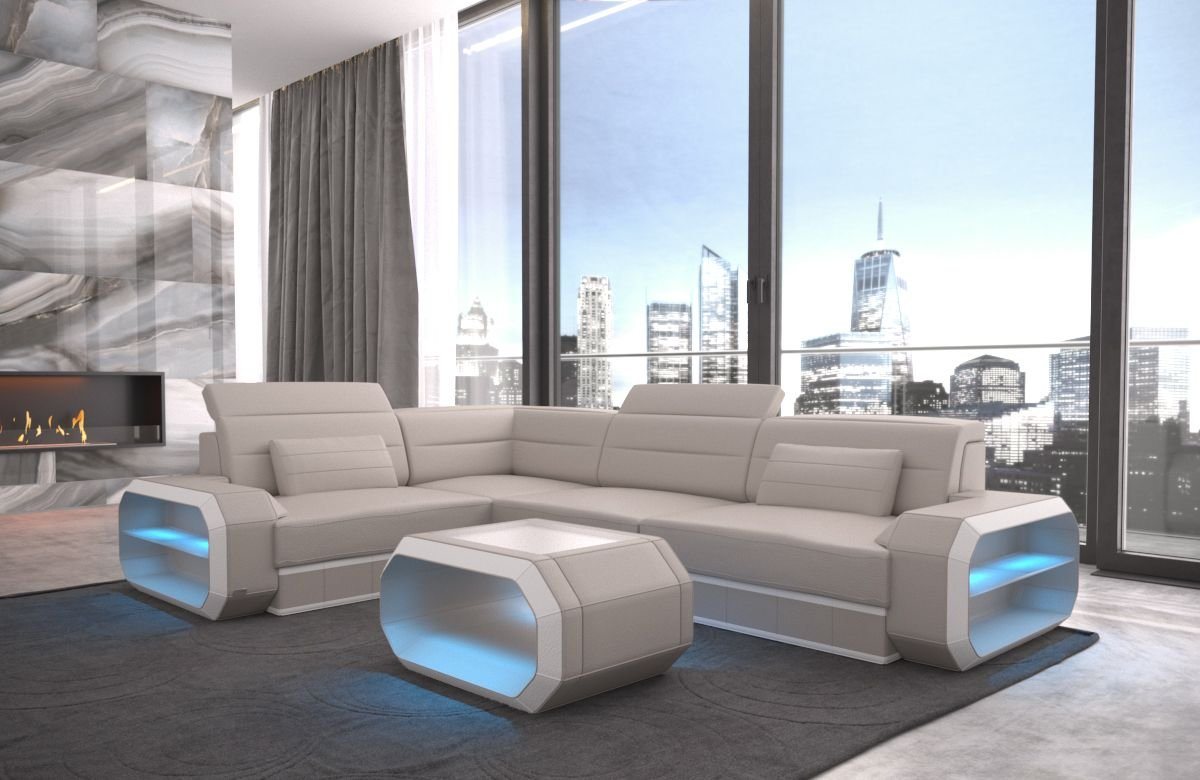 Sofa Dreams Ecksofa Sofa Leder Ledercouch Verona L Form Ledersofa, Couch, mit LED, wahlweise mit Bettfunktion als Schlafsofa, Designersofa von Sofa Dreams