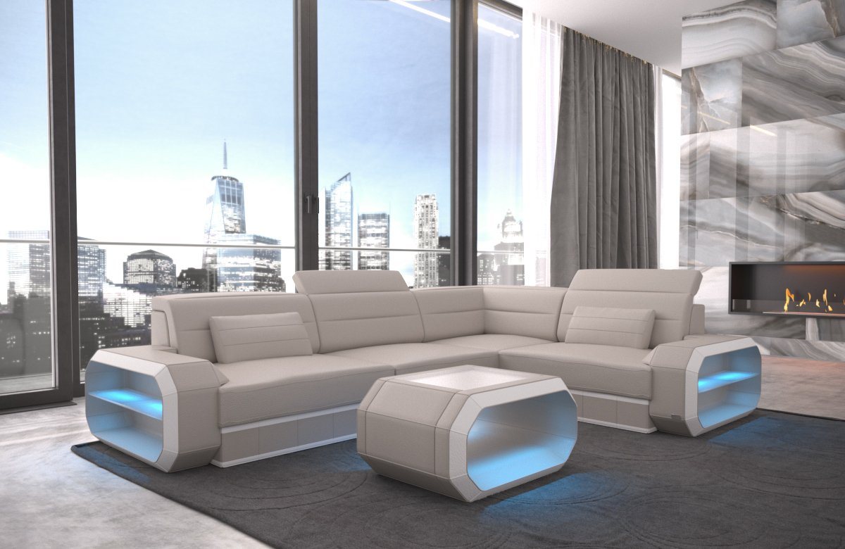 Sofa Dreams Ecksofa Sofa Leder Ledercouch Verona L Form Ledersofa, Couch, mit LED, wahlweise mit Bettfunktion als Schlafsofa, Designersofa von Sofa Dreams