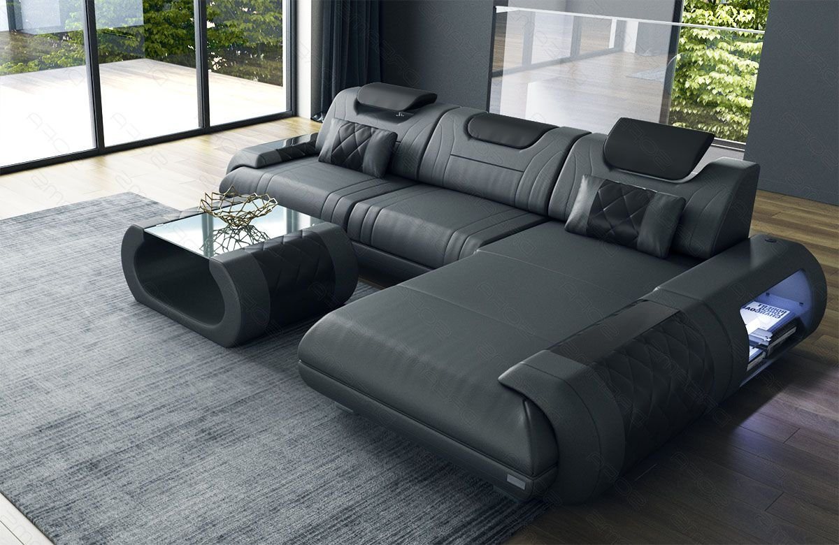 Sofa Dreams Ecksofa Sofa Leder Rimini L Form Ledersofa Ledercouch, Couch, mit LED, wahlweise mit Bettfunktion als Schlafsofa, Designersofa von Sofa Dreams