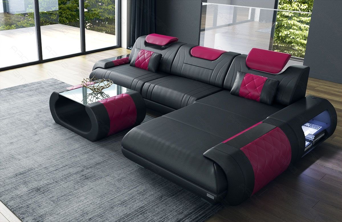 Sofa Dreams Ecksofa Sofa Leder Rimini L Form Ledersofa Ledercouch, Couch, mit LED, wahlweise mit Bettfunktion als Schlafsofa, Designersofa von Sofa Dreams