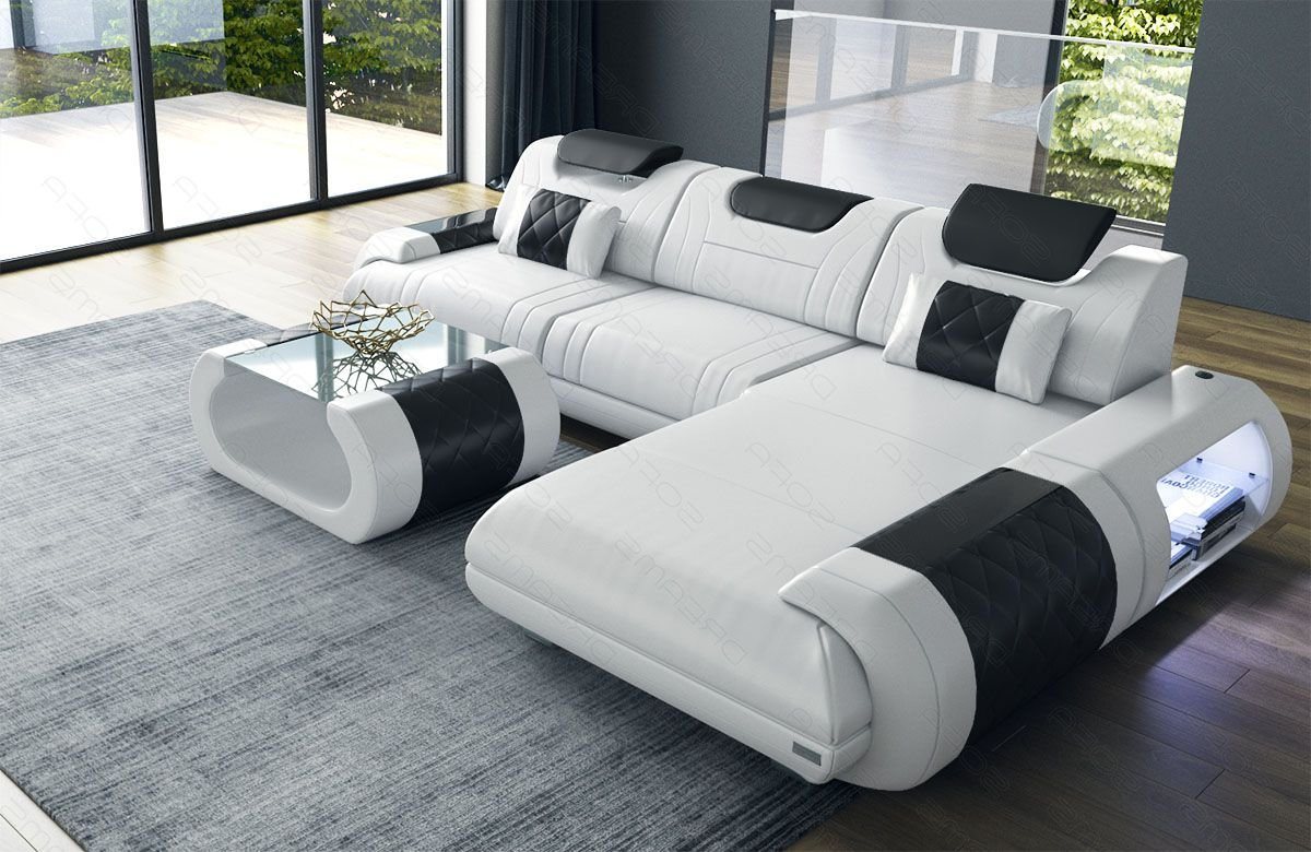 Sofa Dreams Ecksofa Sofa Leder Rimini L Form Ledersofa Ledercouch, Couch, mit LED, wahlweise mit Bettfunktion als Schlafsofa, Designersofa von Sofa Dreams