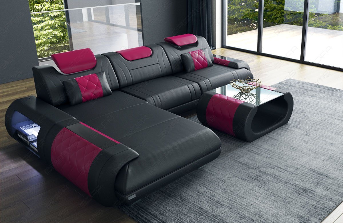 Sofa Dreams Ecksofa Sofa Leder Rimini L Form Ledersofa Ledercouch, Couch, mit LED, wahlweise mit Bettfunktion als Schlafsofa, Designersofa von Sofa Dreams