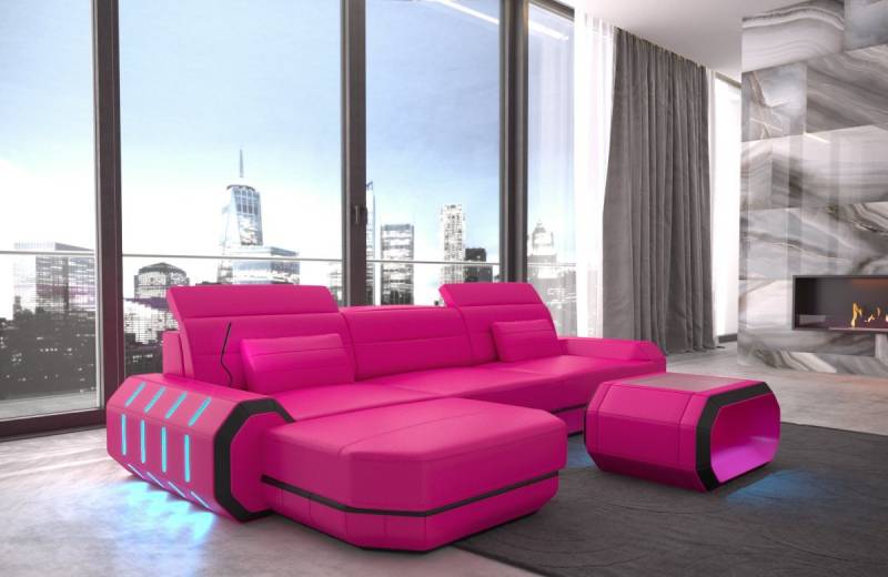 Sofa Dreams Ecksofa Sofa Ledersofa Roma L Form Leder Sofa Ledercouch, Couch, mit LED, wahlweise mit Bettfunktion als Schlafsofa, Designersofa von Sofa Dreams