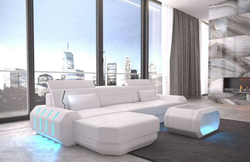 Sofa Dreams Ecksofa Sofa Ledersofa Roma L Form Leder Sofa Ledercouch, Couch, mit LED, wahlweise mit Bettfunktion als Schlafsofa, Designersofa von Sofa Dreams