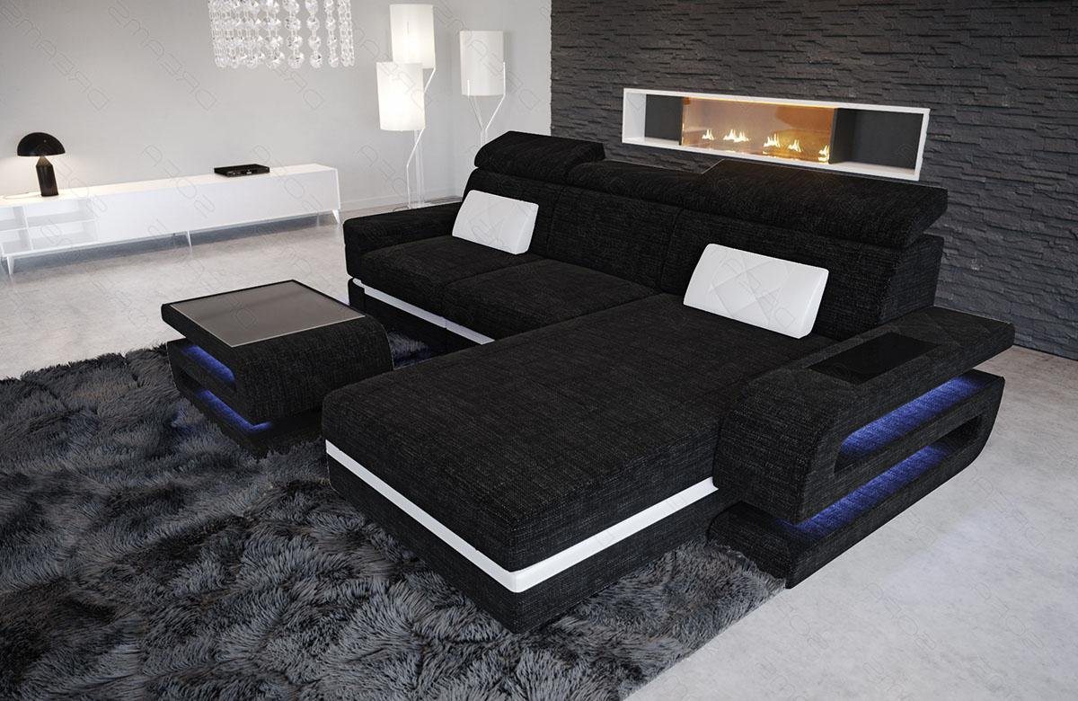 Sofa Dreams Ecksofa Stoff Couch Stoffsofa Bologna L Form Polstersofa, Webstoff Strukturstoff, mit LED, Ottomane, ausziehbare Bettfuntion, Designersofa von Sofa Dreams