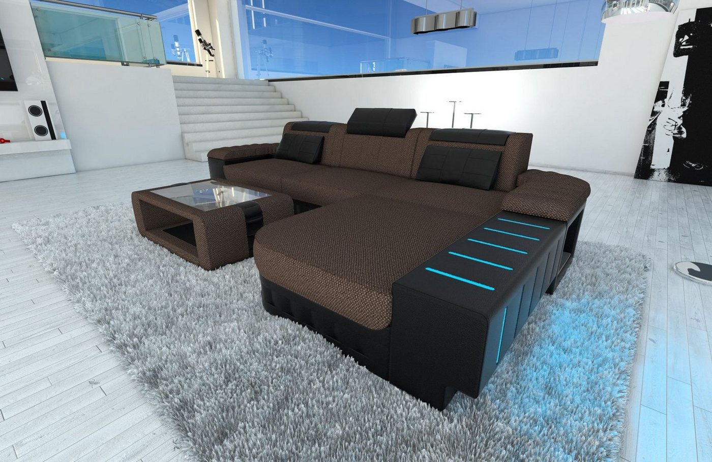 Sofa Dreams Ecksofa Stoff Sofa Bellagio L Form Polstersofa Couch Stoffsofa, mit LED, wahlweise mit Bettfunktion als Schlafsofa, Designersofa von Sofa Dreams