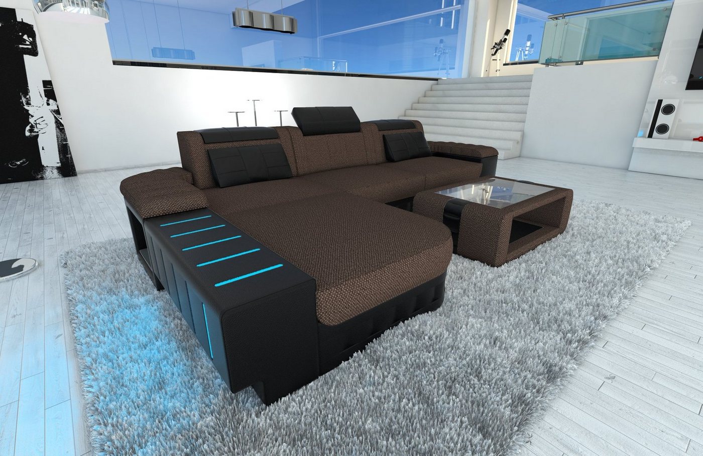 Sofa Dreams Ecksofa Stoff Sofa Bellagio L Form Polstersofa Couch Stoffsofa, mit LED, wahlweise mit Bettfunktion als Schlafsofa, Designersofa von Sofa Dreams