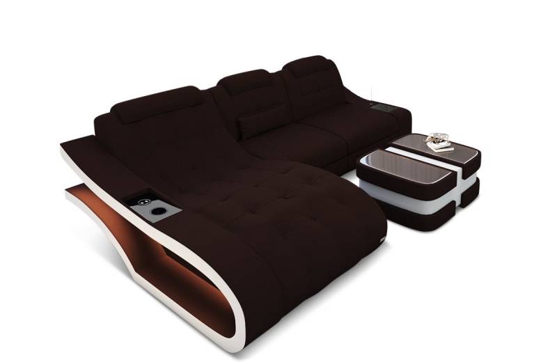 Sofa Dreams Ecksofa Stoffsofa Polster Couch Elegante M - L Form Stoff Sofa, mit LED, wahlweise mit Bettfunktion von Sofa Dreams