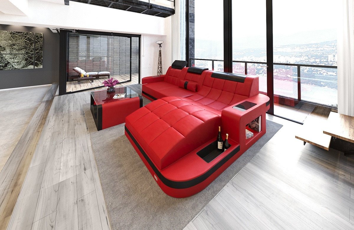 Sofa Dreams Ecksofa Wave L Form Ledersofa LED, 4-Sitzer, Büffelleder Premium, Rot-Schwarz, Ottomane rechts mit Bett Sofa Dreams Ecksofa Wave L Form Ledersofa LED, 4-Sitzer, Büffelleder Premium, Rot-Schwarz, Ottomane rechts mit Bett von Sofa Dreams