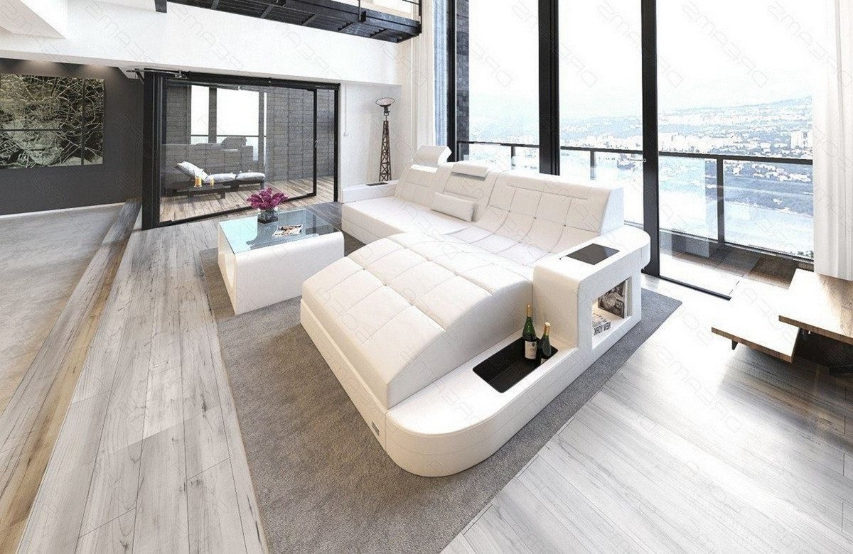 Sofa Dreams Ecksofa Wave L Form Ledersofa LED, 4-Sitzer, Leder-Mix Premium, komplett Weiß, Ottomane rechts mit Bett Sofa Dreams Ecksofa Wave L Form Ledersofa LED, 4-Sitzer, Leder-Mix Premium, komplett Weiß, Ottomane rechts mit Bett von Sofa Dreams