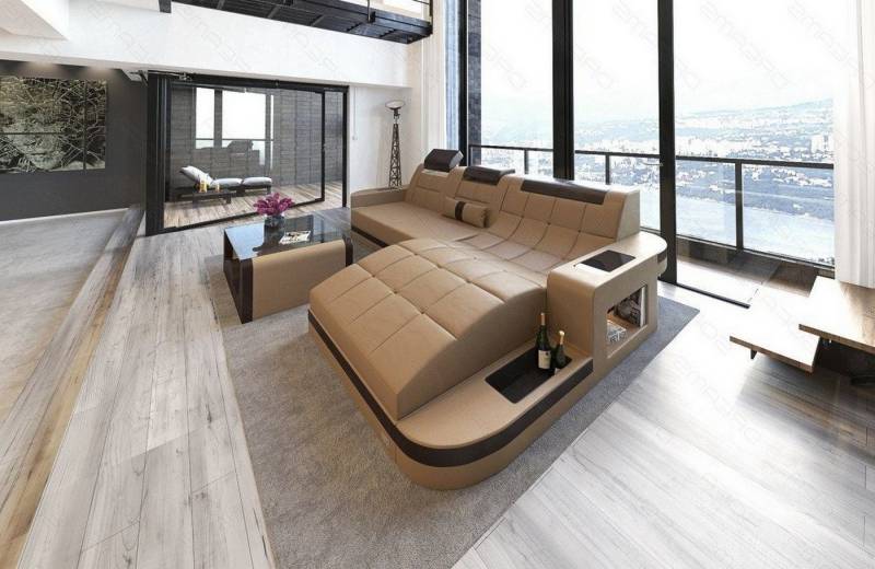 Sofa Dreams Ecksofa Wave L Form Ledersofa LED, viele Farben, 4-Sitzer, Ottomane, Leder von Sofa Dreams
