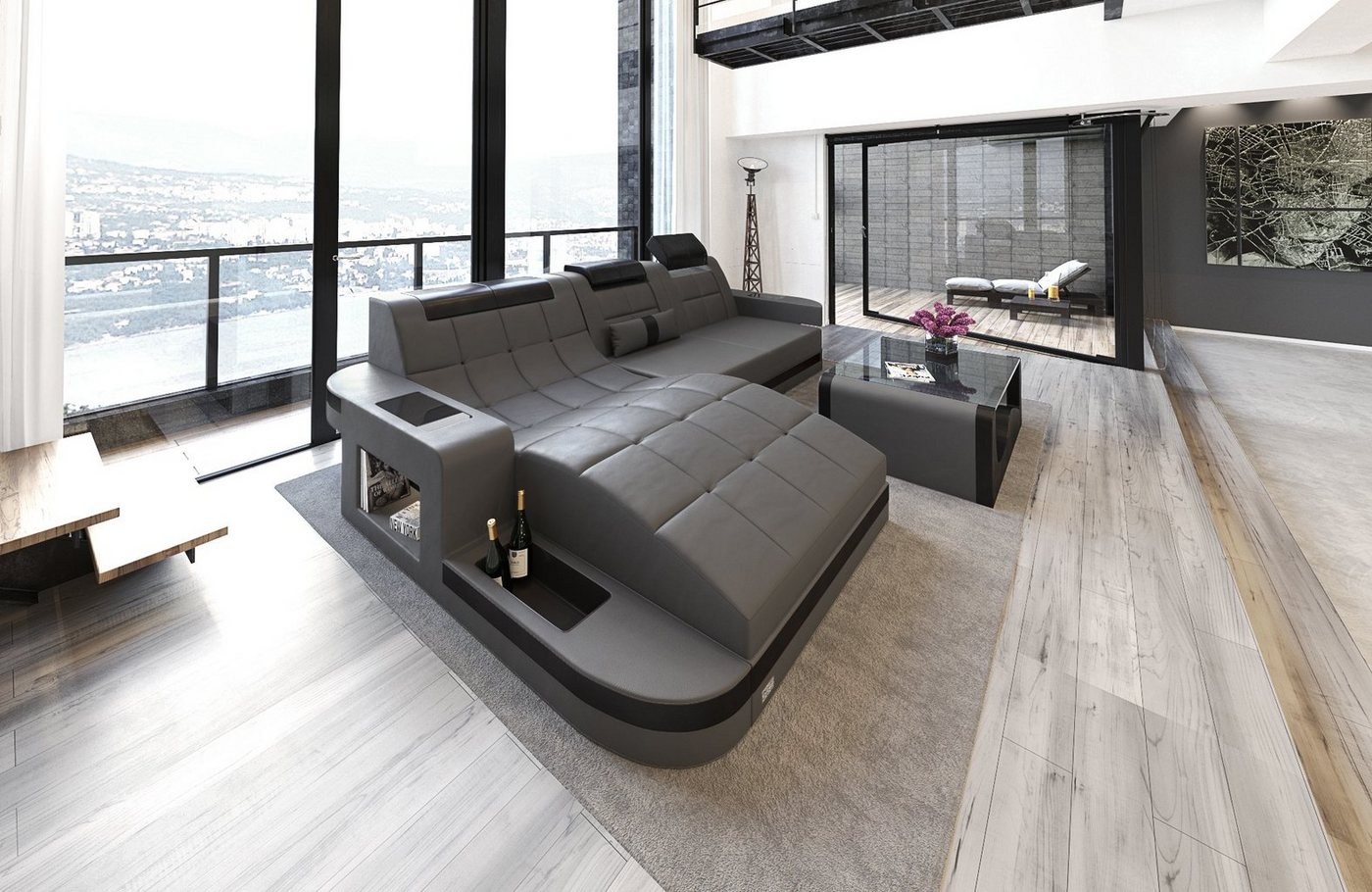 Sofa Dreams Ecksofa Wave L Form Ledersofa mit LED, viele Farben, 4-Sitzer, Ottomane, Leder von Sofa Dreams