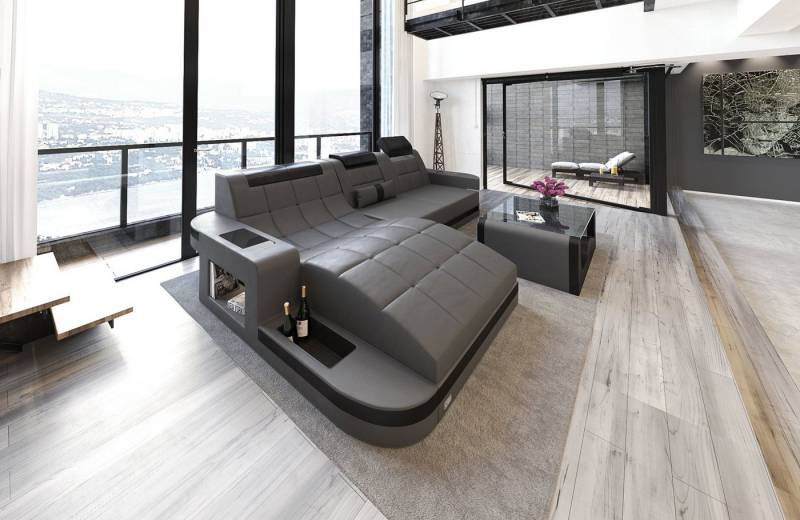Sofa Dreams Ecksofa Wave L Form Ledersofa mit LED, viele Farben, 4-Sitzer, Ottomane, Leder von Sofa Dreams
