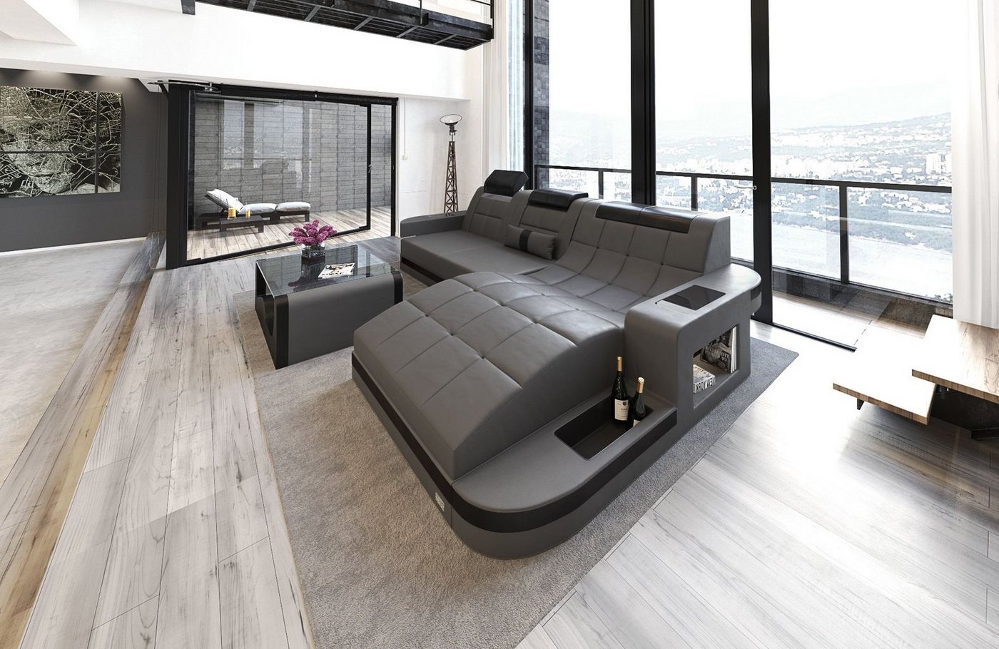 Sofa Dreams Ecksofa Wave L Form Ledersofa mit LED, viele Farben, 4-Sitzer, Ottomane, Leder von Sofa Dreams