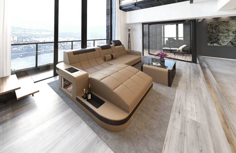 Sofa Dreams Ecksofa Wave L Form Ledersofa mit LED, viele Farben, 4-Sitzer, Ottomane, Leder von Sofa Dreams