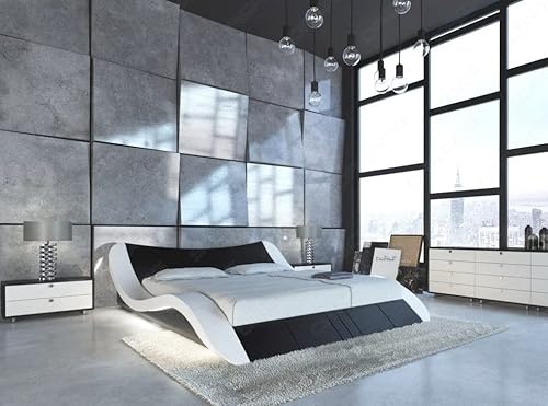Sofa Dreams Komplettbett Frankfurt mit Lattenrost und Matratze LED Licht Lederbett in versch. Größen Designerbett (180 x 200 cm, schwarz-Weiss) von Sofa Dreams