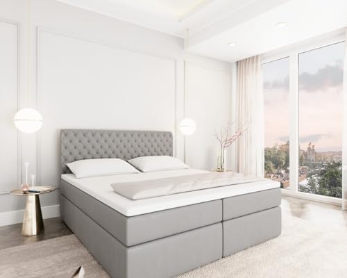 Sofa Dreams Leder Boxspringbett Lederbett Mejorada Komplettbett mit Matratze und Topper - Bett in Premium Kunstleder (Hellgrau, 140x200 cm) von Sofa Dreams