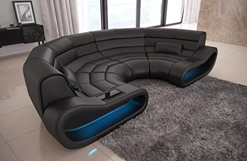 Sofa Dreams Ledersofa Concept in C Form - mit LED Beleuchtung, ergonomische Rückenlehnen/Lederfarben wählbar (Black) von Sofa Dreams