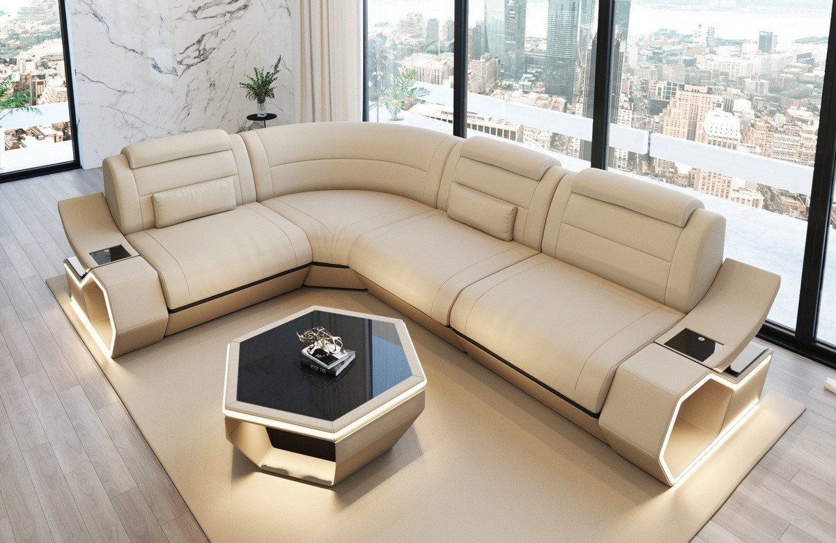 Sofa Dreams Polsterecke Pescara L Form Ecksofa, 4-Sitzer, USB, Mikrofaser Stoff Elfenbein-Schwarz, Ecke links, LED Sofa Dreams Polsterecke Pescara L Form Ecksofa, 4-Sitzer, USB, Mikrofaser Stoff Elfenbein-Schwarz, Ecke links, LED von Sofa Dreams