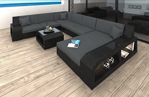 Sofa Dreams Rattansofa Matera XXL Terrassen Couch aus Rattan Gartensofa U Form LED Licht von Sofa Dreams