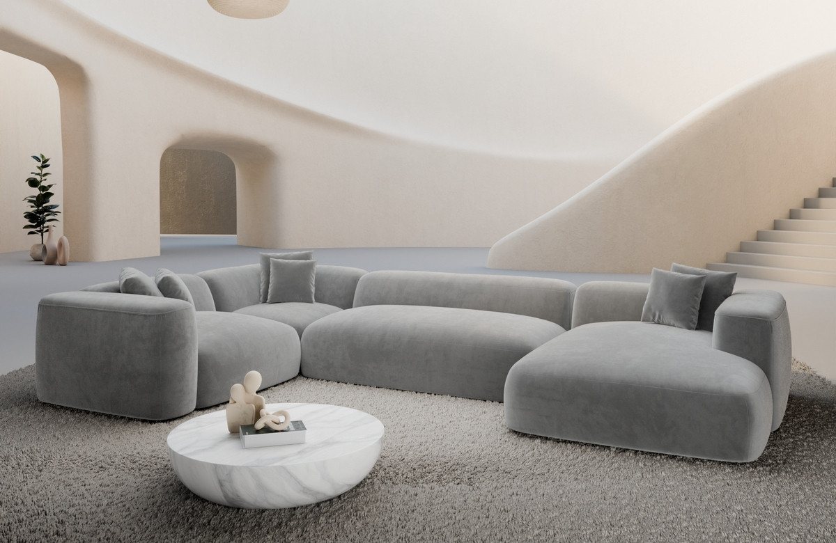 Sofa Dreams Wohnlandschaft Alcudia U Form Stoffbezug Ottomane, 6-Sitzer, Polstersofa, Lounge, Design, Samtstoff Bezug in Hellgrau Sofa Dreams Wohnlandschaft Alcudia U Form Stoffbezug Ottomane, 6-Sitzer, Polstersofa, Lounge, Design, Samtstoff Bezug in Hellgrau von Sofa Dreams
