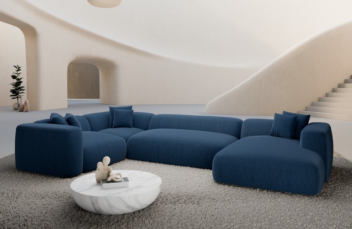 Sofa Dreams Wohnlandschaft Alcudia U Form Stoffbezug Ottomane, Design Couch, 6-Sitzer, viele Farben, Strukturstoff Bezug in Blau von Sofa Dreams