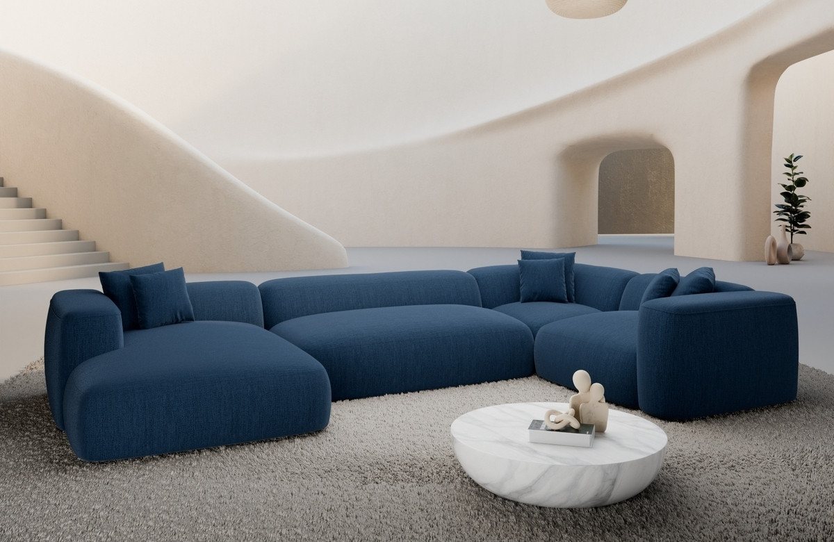 Sofa Dreams Wohnlandschaft Alcudia U Form Stoffbezug Ottomane, Design Couch, 6-Sitzer, viele Farben, Strukturstoff Bezug in Blau von Sofa Dreams