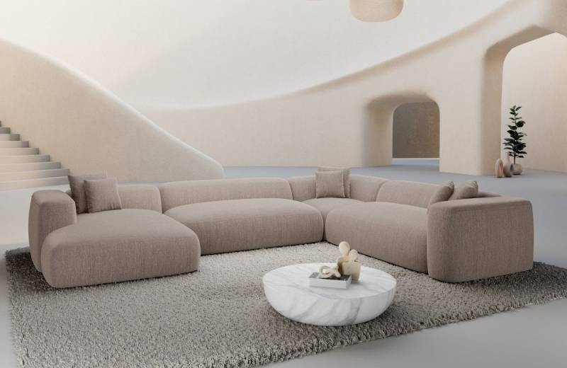 Sofa Dreams Wohnlandschaft Alcudia XXL Stoff mit Ottomane, Designer, 6-Sitzer, attraktive Farben, Strukturstoff Bezug in Beige von Sofa Dreams