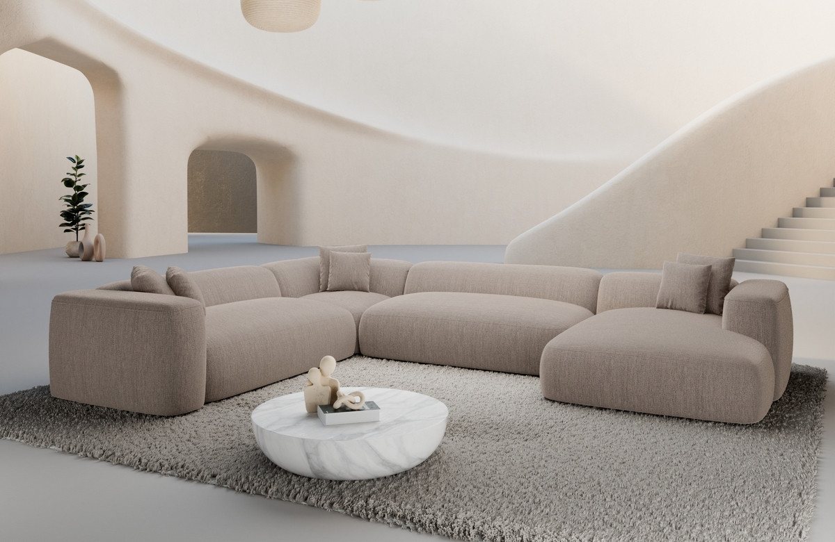 Sofa Dreams Wohnlandschaft Alcudia XXL Stoff mit Ottomane, Designer, 6-Sitzer, attraktive Farben, Strukturstoff Bezug in Beige von Sofa Dreams