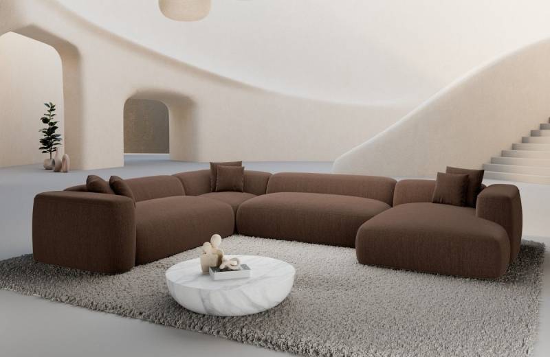 Sofa Dreams Wohnlandschaft Alcudia XXL Stoff mit Ottomane, Designer, 6-Sitzer, attraktive Farben, Strukturstoff Bezug in Braun von Sofa Dreams