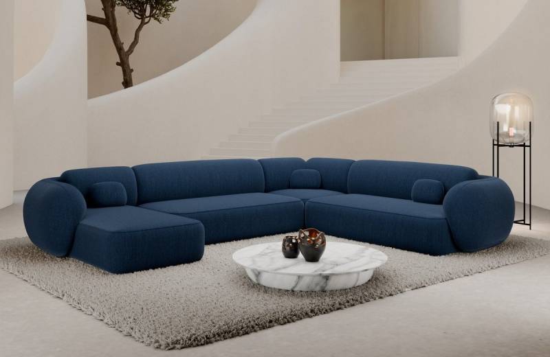 Sofa Dreams Wohnlandschaft Altea XXL Design Couch, Polstersofa, 6-Sitzer, Strukturstoff Bezug in Blau, Ottomane links von Sofa Dreams