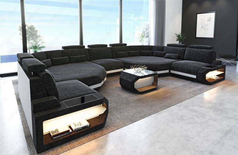 Sofa Dreams Wohnlandschaft Asti HX, Webstoff Strukturstoff, XXL U Form Stoffsofa mit LED, USB-Anschluss, Designersofa von Sofa Dreams