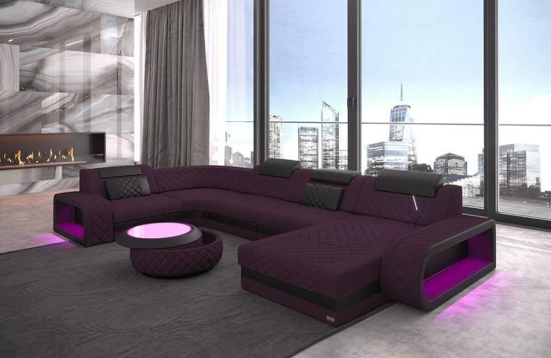 Sofa Dreams Wohnlandschaft Berlin U Form Stoff, 6-Sitzer Ottomane Kopfstützen opt. mit Schlaffunktion LED und USB von Sofa Dreams
