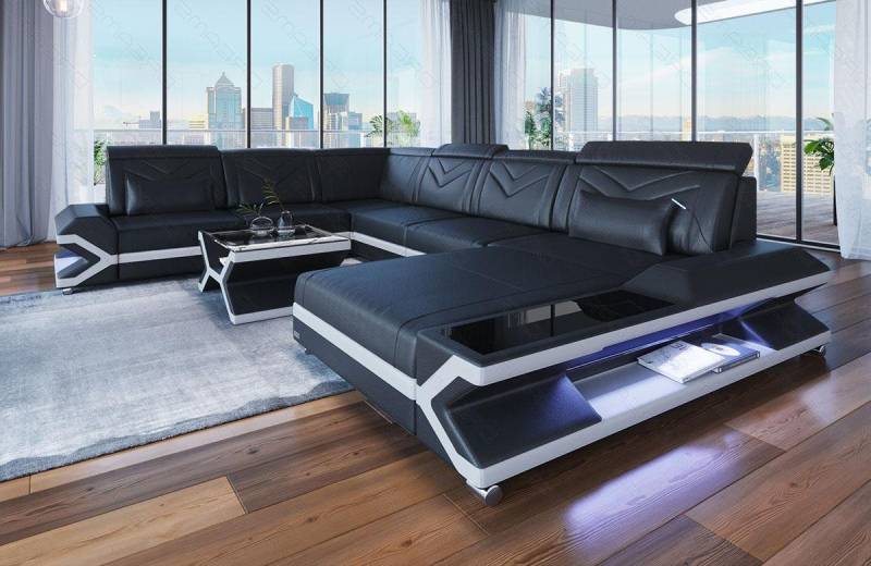 Sofa Dreams Wohnlandschaft Couch Leder Sofa Napoli XXL U Form Ledersofa, mit LED, wahlweise mit Bettfunktion als Schlafsofa, Designersofa Sofa Dreams Wohnlandschaft Couch Leder Sofa Napoli XXL U Form Ledersofa, mit LED, wahlweise mit Bettfunktion als Schlafsofa, Designersofa von Sofa Dreams