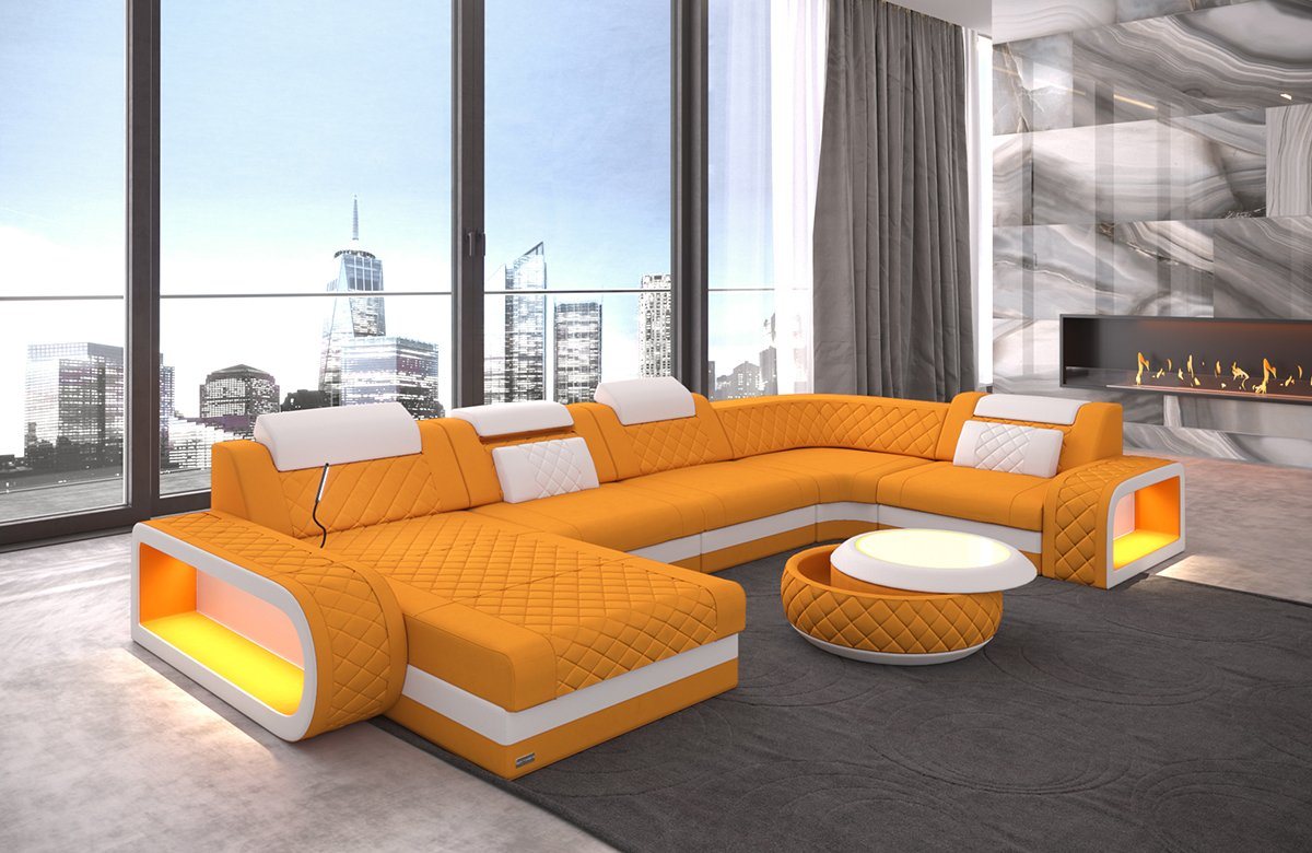 Sofa Dreams Wohnlandschaft Couch Stoff Sofa Berlin U Form Polster Stoffsofa, mit LED, wahlweise mit Bettfunktion als Schlafsofa, Designersofa von Sofa Dreams