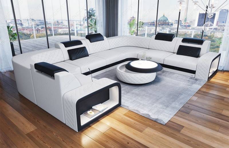 Sofa Dreams Wohnlandschaft Foggia U Form Leder, LED-Beleuchtung, Couch, 6-Sitzer, Kopfstützen, USB-Anschluss Sofa Dreams Wohnlandschaft Foggia U Form Leder, LED-Beleuchtung, Couch, 6-Sitzer, Kopfstützen, USB-Anschluss von Sofa Dreams