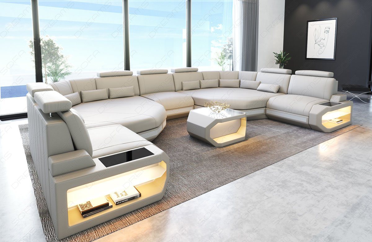 Sofa Dreams Wohnlandschaft Leder Couch Asti Sofa, Couch, XXL U Form Ledersofa mit LED, Designersofa von Sofa Dreams
