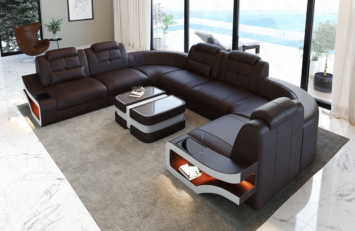Sofa Dreams Wohnlandschaft Leder Couch Sofa Elena U Form Ledersofa, U-Form Ledersofa mit LED-Beleuchtung Sofa Dreams Wohnlandschaft Leder Couch Sofa Elena U Form Ledersofa, U-Form Ledersofa mit LED-Beleuchtung von Sofa Dreams