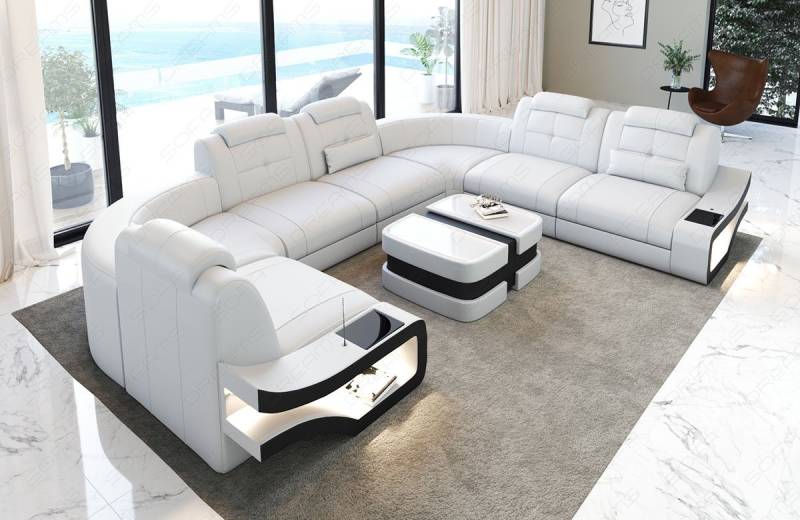 Sofa Dreams Wohnlandschaft Leder Couch Sofa Elena U Form Ledersofa, U-Form Ledersofa mit LED-Beleuchtung von Sofa Dreams